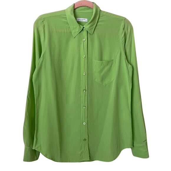 Equipment Shirt Womens Small Green Silk Button Up Long Sleeve Preppy Office - Picture 1 of 13